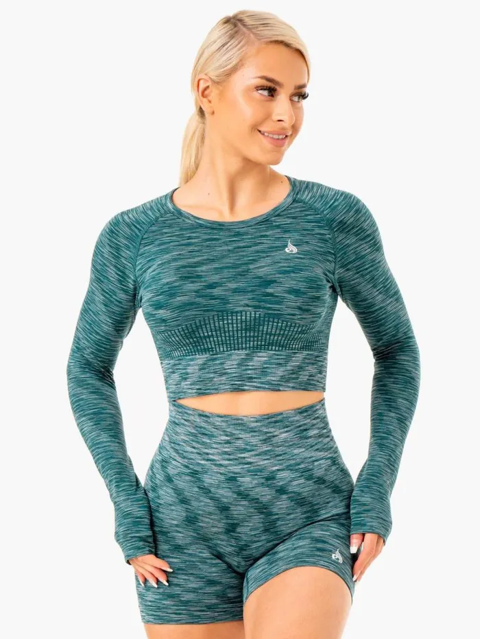 Tops Womens Ryderwear Evolve Seamless Long Sleeve Top Teal