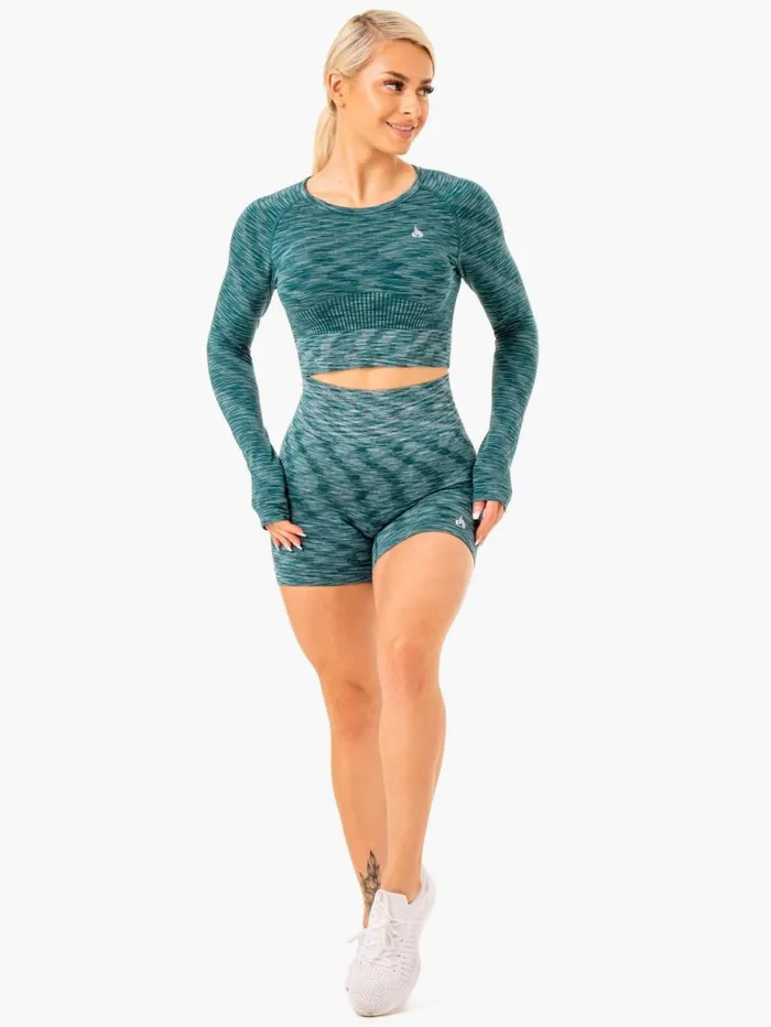 Tops Womens Ryderwear Evolve Seamless Long Sleeve Top Teal