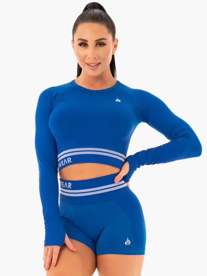Tops Womens Ryderwear Freestyle Seamless Long Sleeve Crop Blue