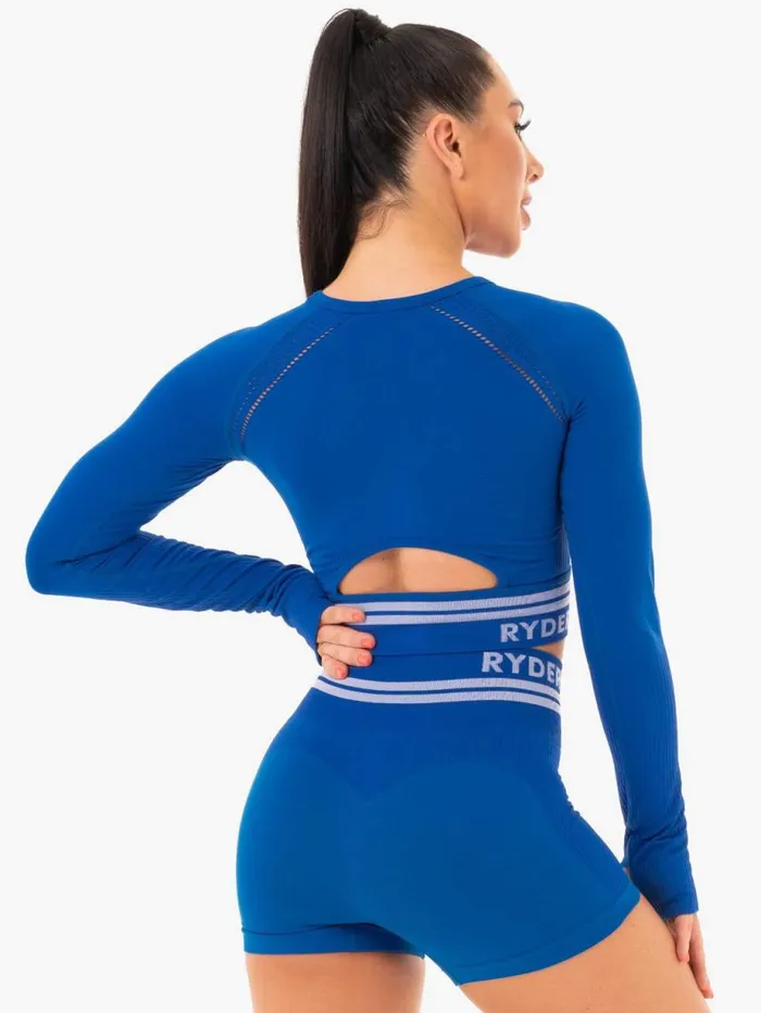Tops Womens Ryderwear Freestyle Seamless Long Sleeve Crop Blue