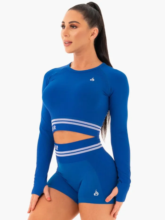 Tops Womens Ryderwear Freestyle Seamless Long Sleeve Crop Blue