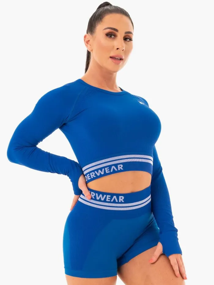 Tops Womens Ryderwear Freestyle Seamless Long Sleeve Crop Blue