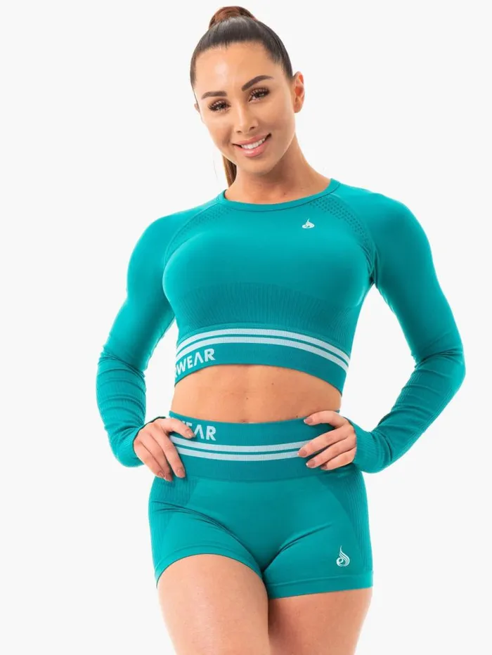 Tops Womens Ryderwear Freestyle Seamless Long Sleeve Crop Teal