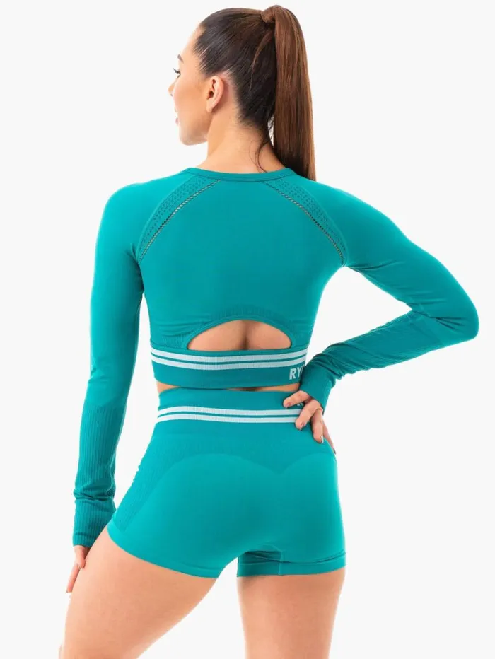 Tops Womens Ryderwear Freestyle Seamless Long Sleeve Crop Teal