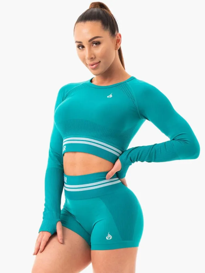 Tops Womens Ryderwear Freestyle Seamless Long Sleeve Crop Teal