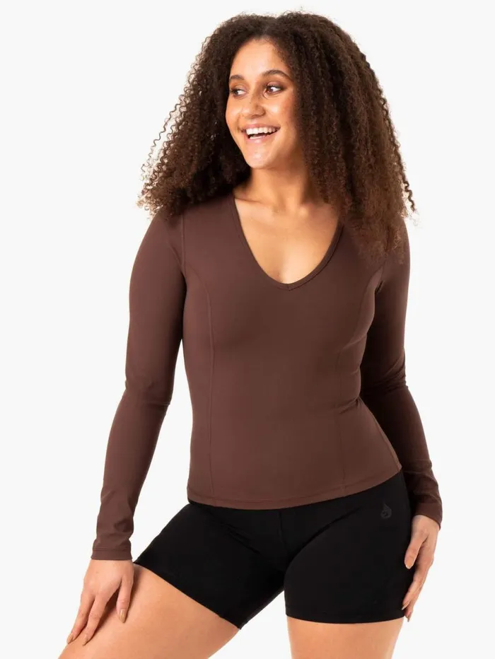 Tops Womens Ryderwear NKD Align Long Sleeve Training Top Chocolate
