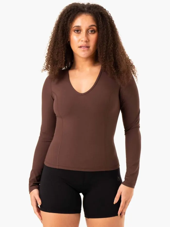 Tops Womens Ryderwear NKD Align Long Sleeve Training Top Chocolate