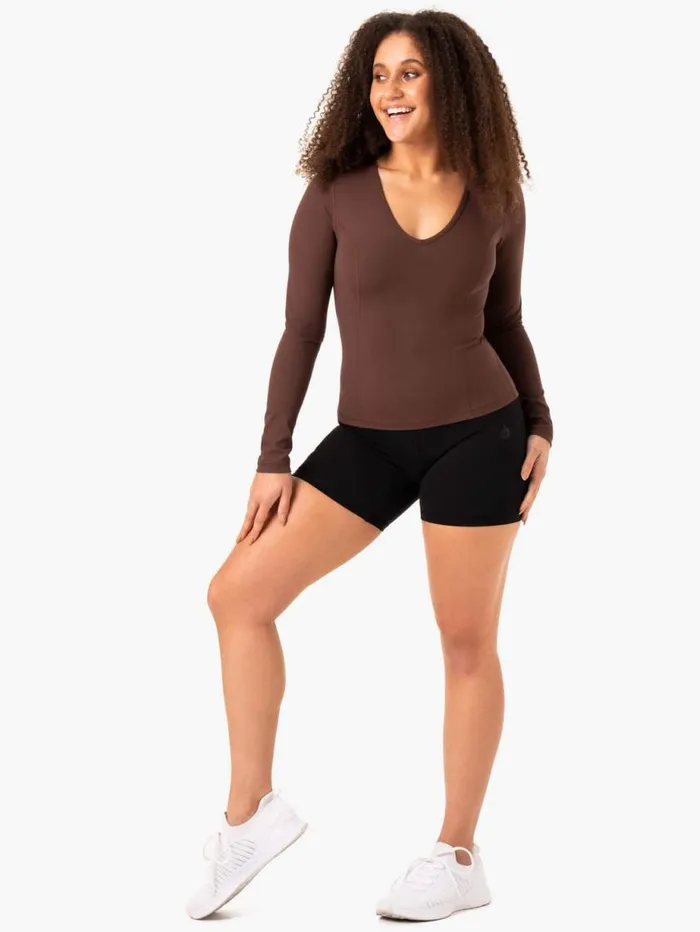 Tops Womens Ryderwear NKD Align Long Sleeve Training Top Chocolate