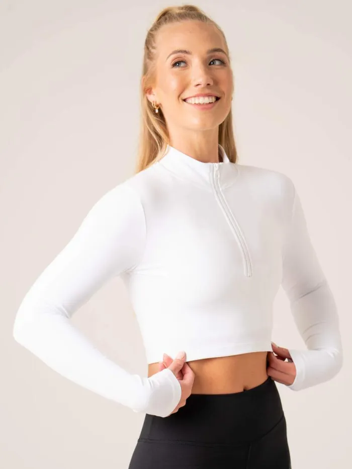 Tops Womens Ryderwear NKD Half Zip Long Sleeve Top White