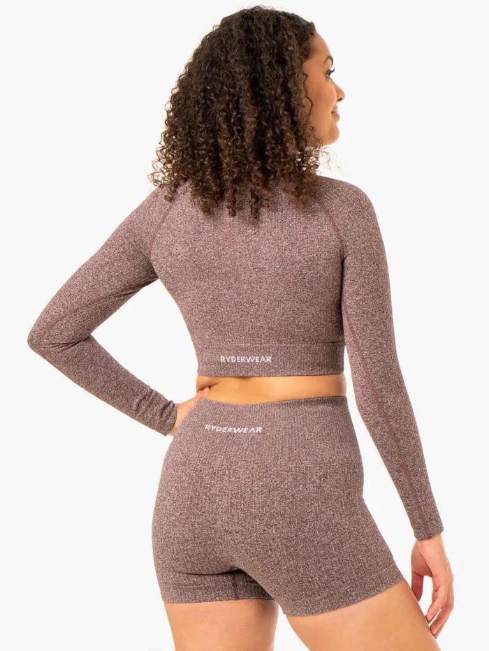 Tops Womens Ryderwear Rib Seamless Long Sleeve Top Chocolate Marl