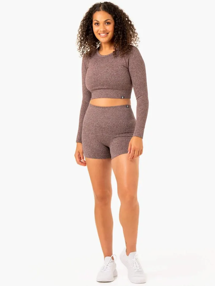 Tops Womens Ryderwear Rib Seamless Long Sleeve Top Chocolate Marl