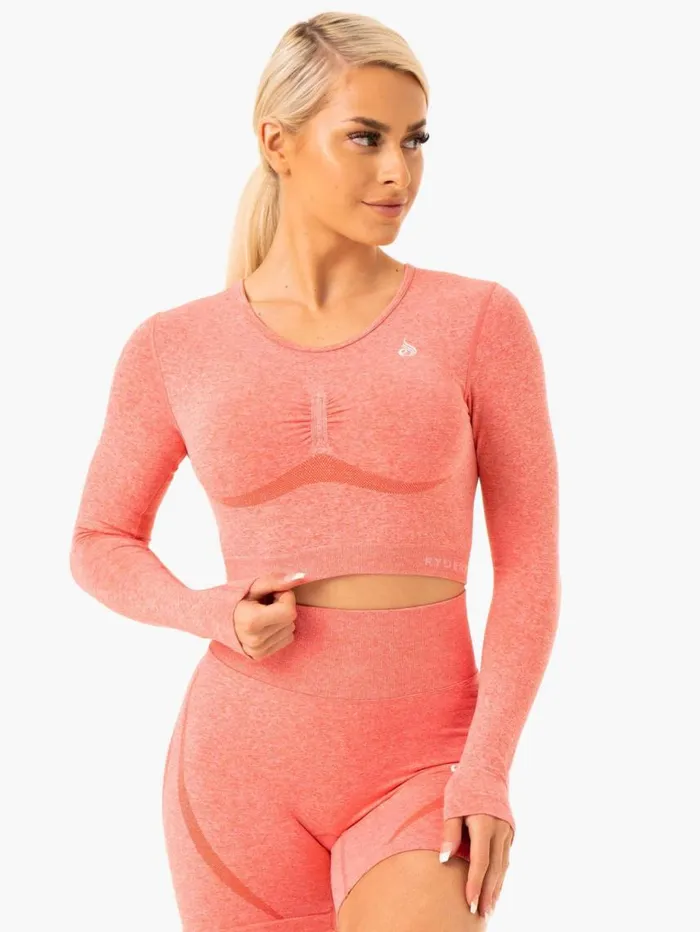 Tops Womens Ryderwear Sculpt Seamless Long Sleeve Top Peach Marl