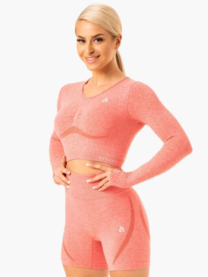 Tops Womens Ryderwear Sculpt Seamless Long Sleeve Top Peach Marl