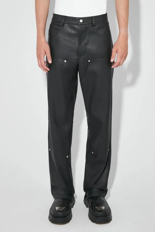 Trousers Men MISBHV Matte Faux Leather Carpenters Trousers Black