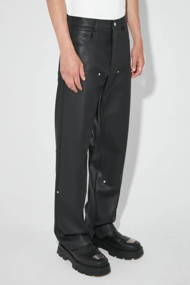 Trousers Men MISBHV Matte Faux Leather Carpenters Trousers Black