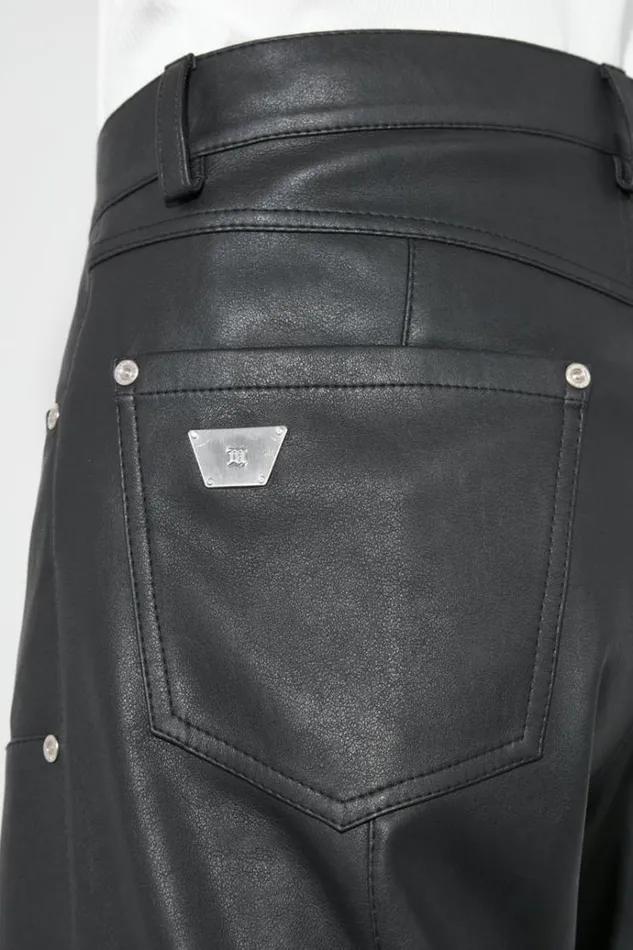 Trousers Men MISBHV Matte Faux Leather Carpenters Trousers Black