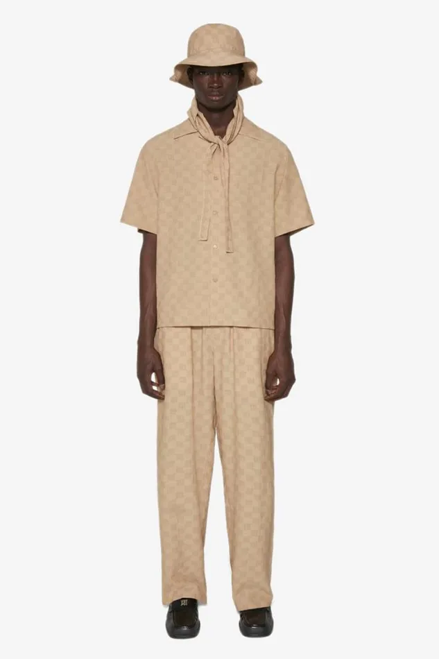 Trousers Men MISBHV Resort Monogram Viscose Wool Relaxed Trousers Beige