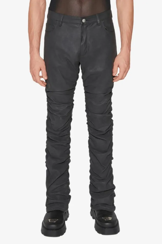 Trousers Men MISBHV Vegan Leather Ruched Trousers Black