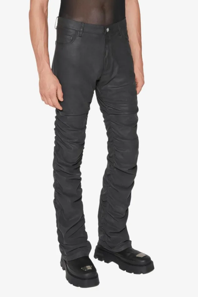 Trousers Men MISBHV Vegan Leather Ruched Trousers Black