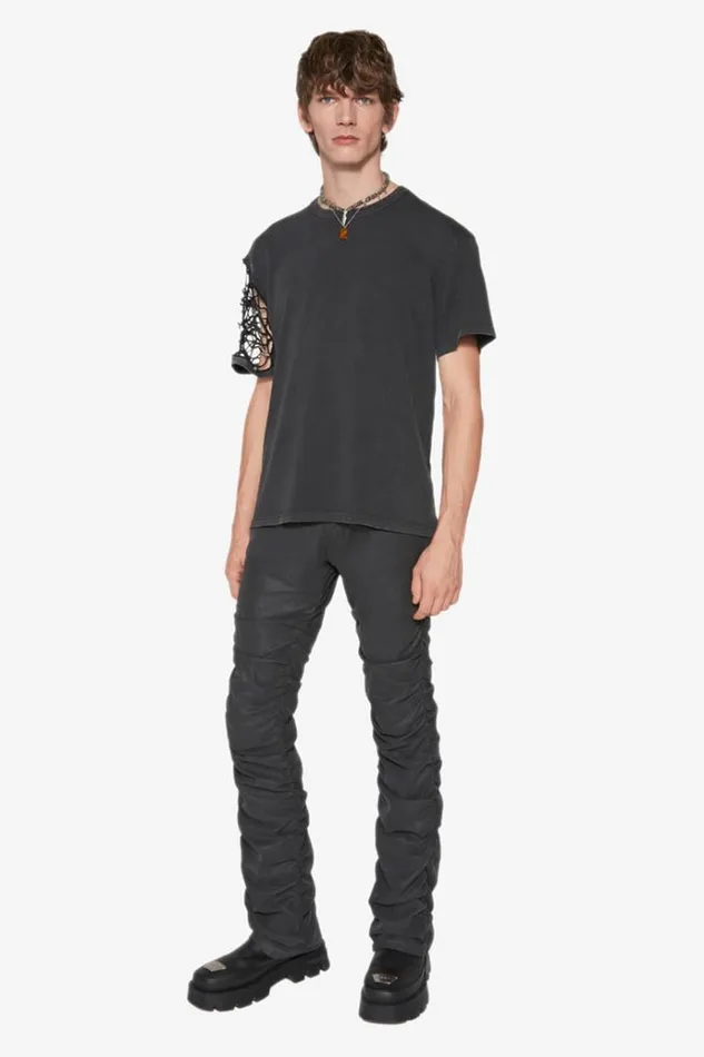 Trousers Men MISBHV Vegan Leather Ruched Trousers Black
