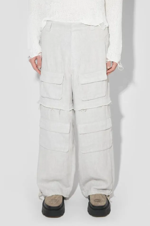 Trousers Men MISBHV Washed Linen Cargo Pants Off White