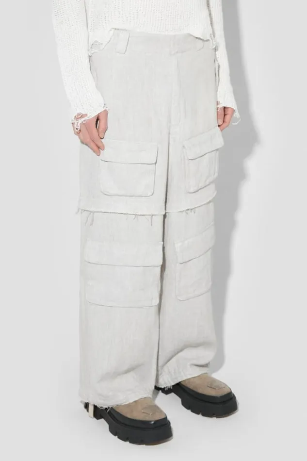Trousers Men MISBHV Washed Linen Cargo Pants Off White