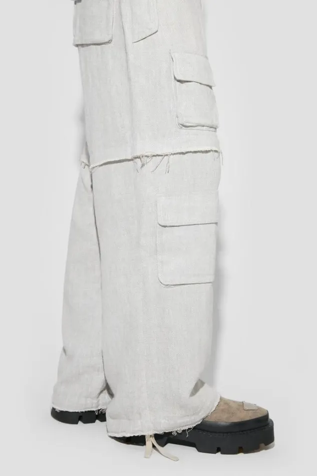 Trousers Men MISBHV Washed Linen Cargo Pants Off White