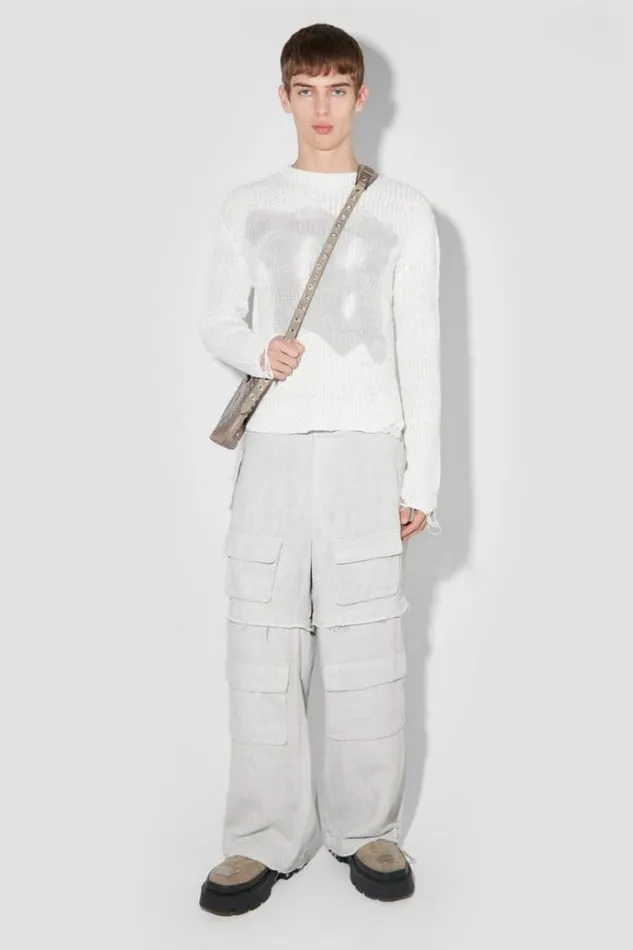 Trousers Men MISBHV Washed Linen Cargo Pants Off White
