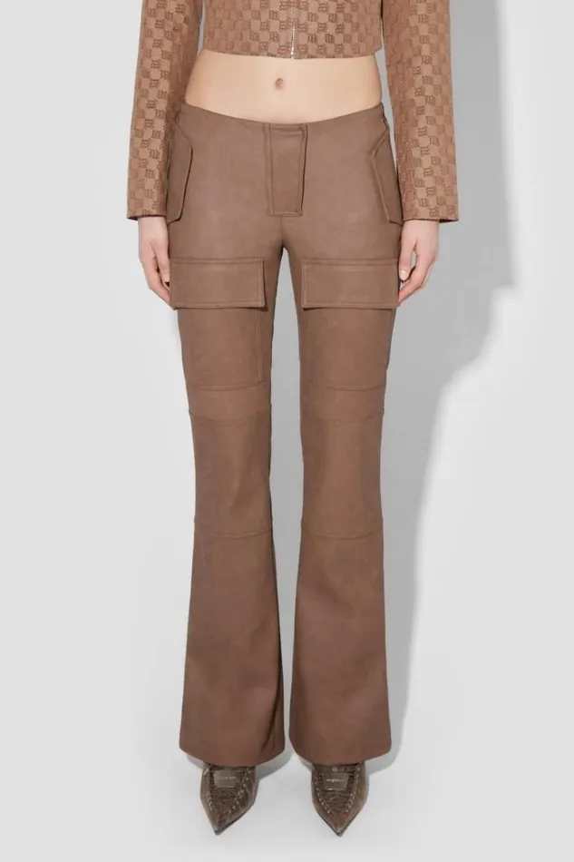 Trousers Women MISBHV Matte Faux Leather Bootcut Moto Trousers Brown