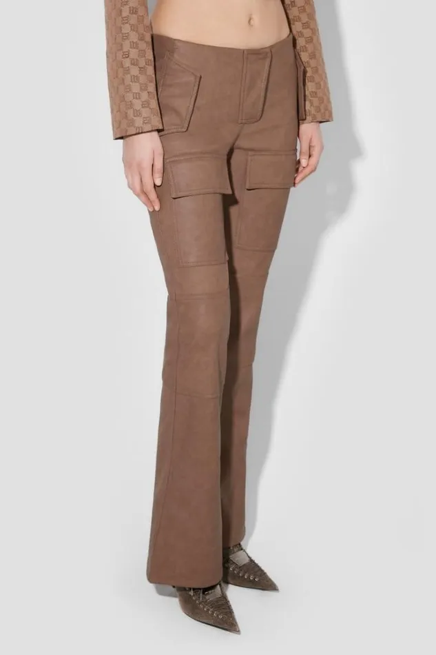 Trousers Women MISBHV Matte Faux Leather Bootcut Moto Trousers Brown