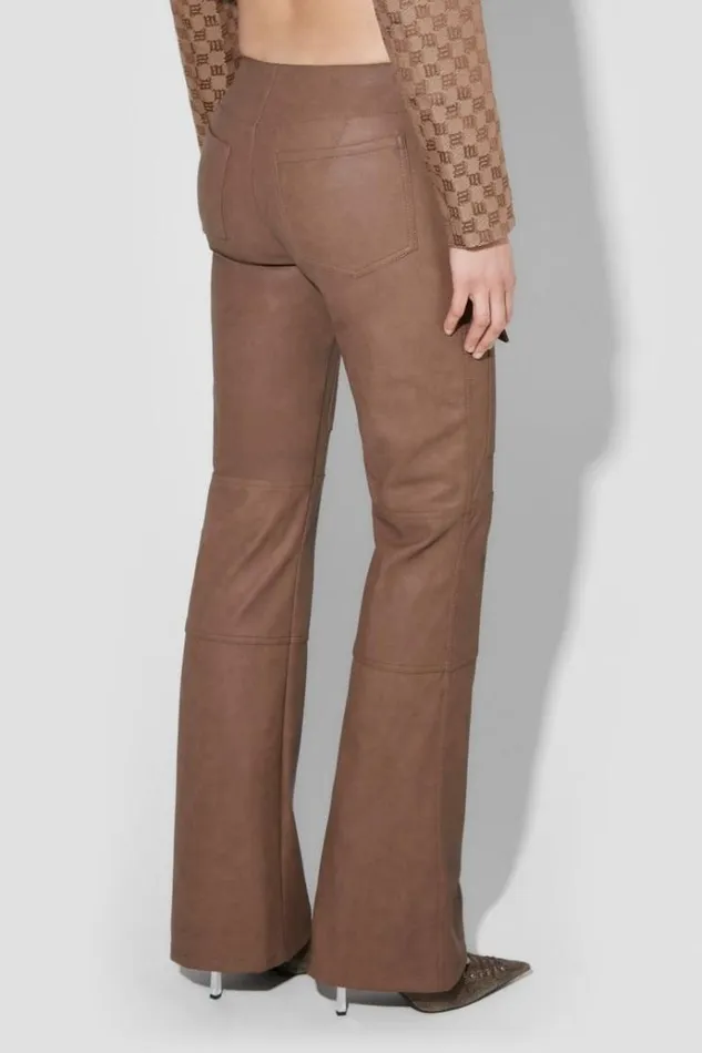 Trousers Women MISBHV Matte Faux Leather Bootcut Moto Trousers Brown