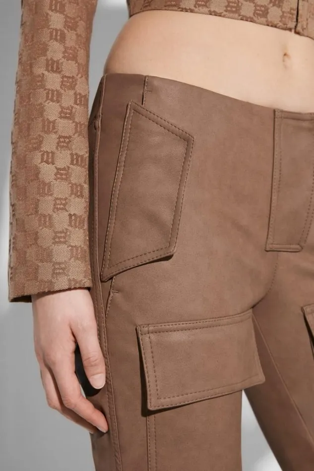 Trousers Women MISBHV Matte Faux Leather Bootcut Moto Trousers Brown
