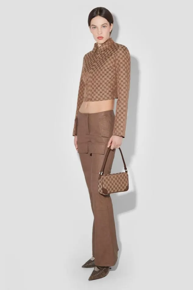 Trousers Women MISBHV Matte Faux Leather Bootcut Moto Trousers Brown