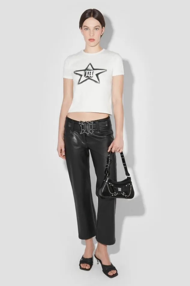 Trousers Women MISBHV Matte Faux Leather Low Rise Trousers Black
