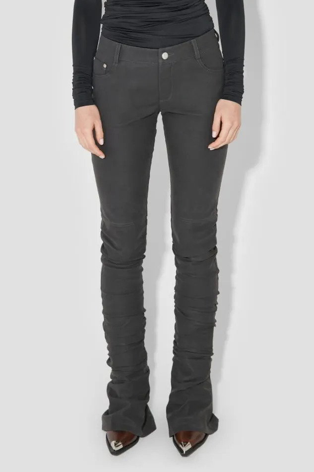Trousers Women MISBHV Matte Faux Leather Ruched Trousers Black