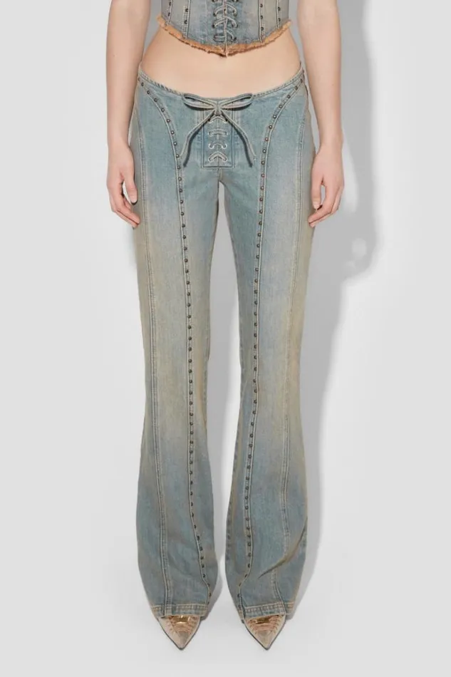 Trousers Women MISBHV Sunset Wash Lara Laced Denim Studded Trousers Blue