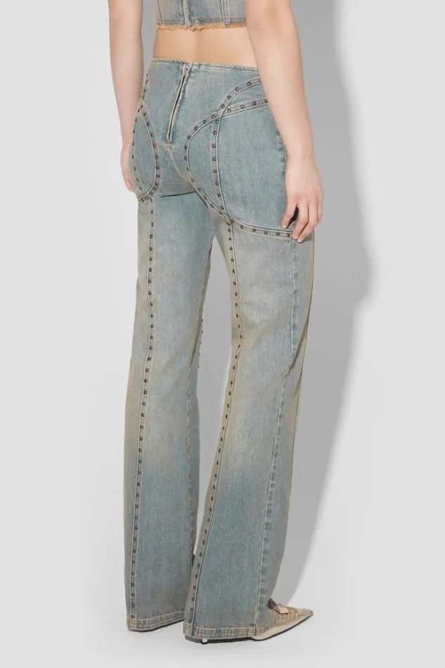 Trousers Women MISBHV Sunset Wash Lara Laced Denim Studded Trousers Blue