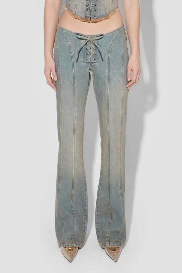 Trousers Women MISBHV Sunset Wash Lara Laced Denim Trousers Blue