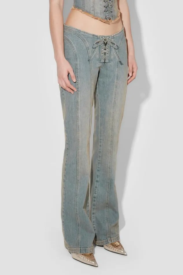 Trousers Women MISBHV Sunset Wash Lara Laced Denim Trousers Blue
