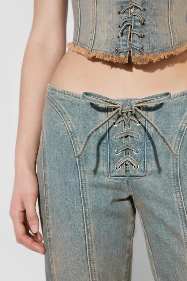 Trousers Women MISBHV Sunset Wash Lara Laced Denim Trousers Blue