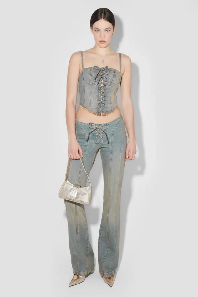 Trousers Women MISBHV Sunset Wash Lara Laced Denim Trousers Blue
