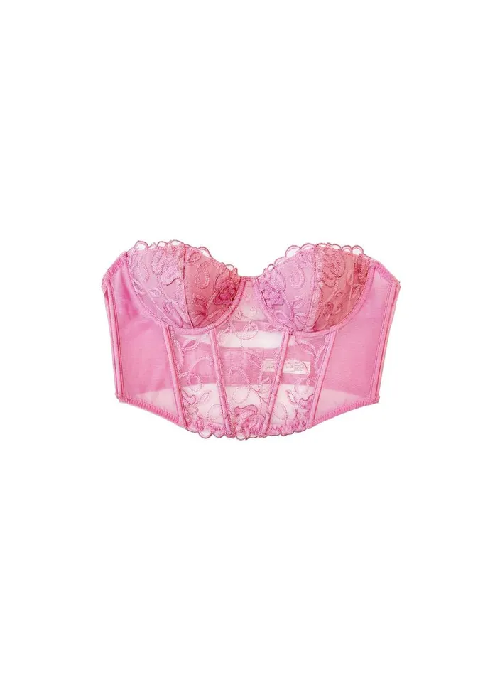 Underwire Bras Lingerie Fleur Du Mal Bella Embroidery Bustier Bisou Pink