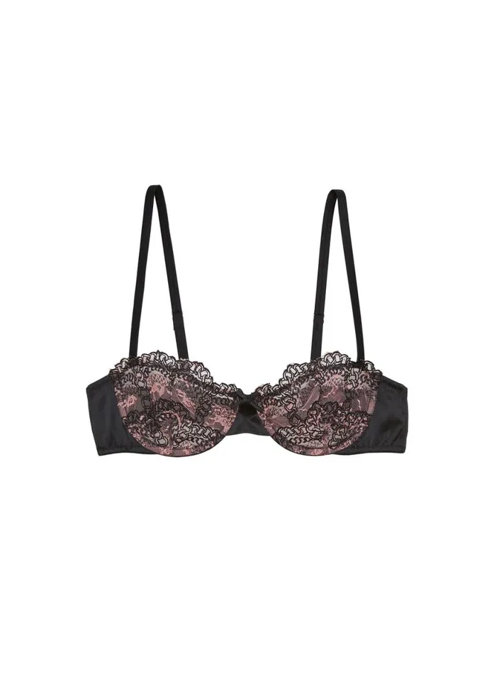Underwire Bras Lingerie Fleur Du Mal Chain Embroidery Balconette Bra Black