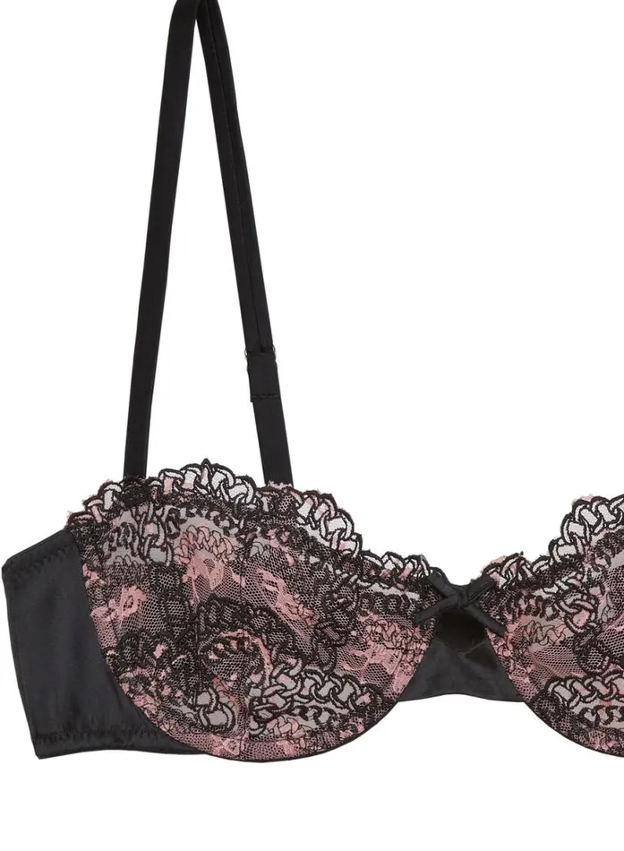 Underwire Bras Lingerie Fleur Du Mal Chain Embroidery Balconette Bra Black