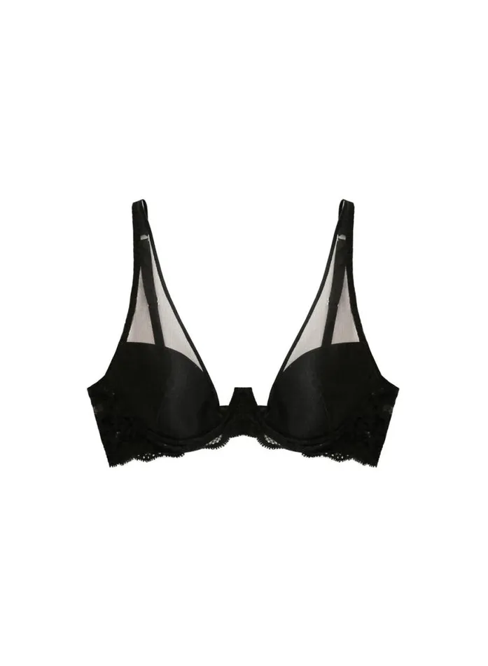 Underwire Bras Lingerie Fleur Du Mal Charlotte Sheer Overlay Demi Bra Black
