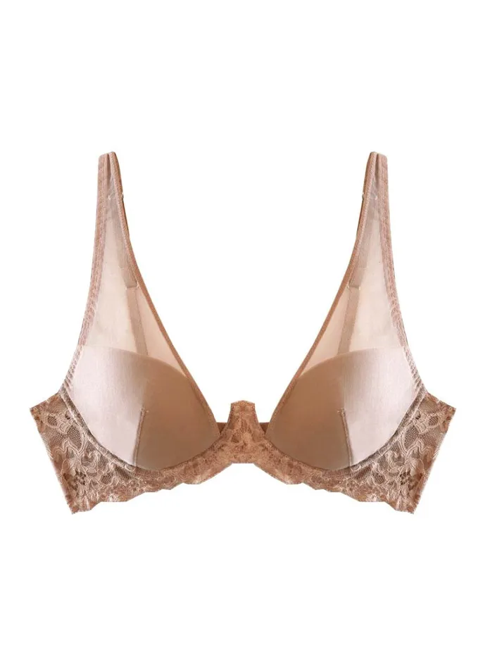 Underwire Bras Lingerie Fleur Du Mal Charlotte Sheer Overlay Demi Bra Tan
