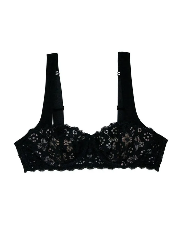 Underwire Bras Lingerie Fleur Du Mal Crochet Lace Balconette Bra Black