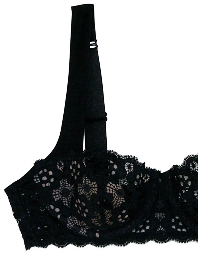 Underwire Bras Lingerie Fleur Du Mal Crochet Lace Balconette Bra Black
