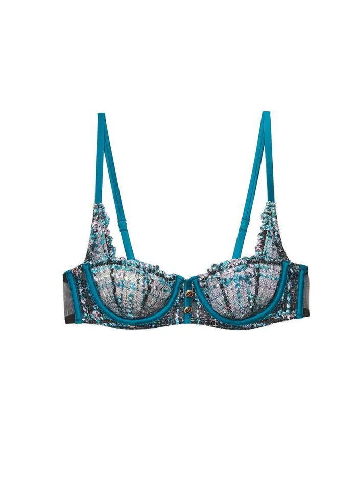 Underwire Bras Lingerie Fleur Du Mal Gabrielle Embroidery Balconette Bra Aquamarine