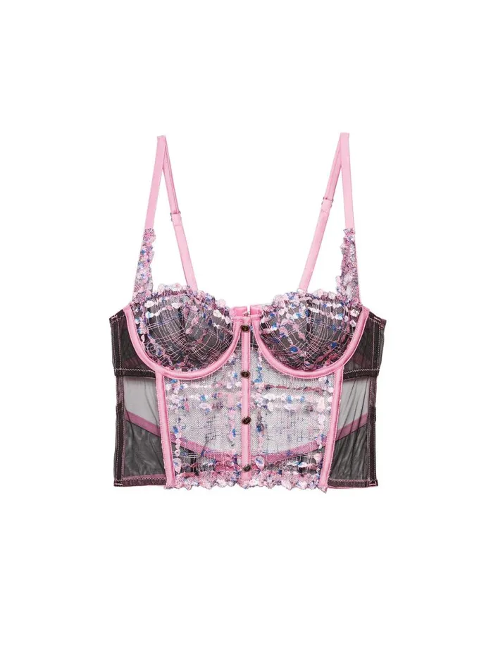 Underwire Bras Lingerie Fleur Du Mal Gabrielle Embroidery Longline Demi Bra Bisou Pink